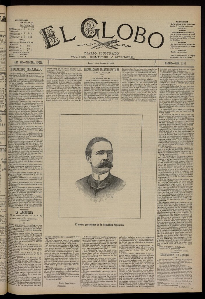 Miniatura de El Globo : diario ilustrado del 11 de agosto de 1890, nº 5394