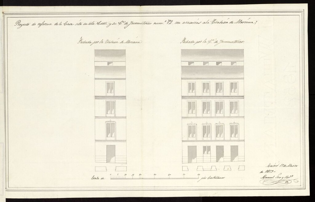 Miniatura de D. Inocente Ortiz y Casado, sobre levantar en la casa calle Jacometrezo nº 72, un piso más sobre lo existente y hacer otras obras