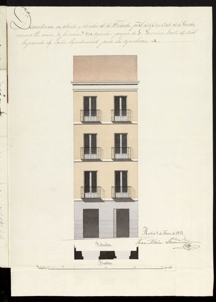 Miniatura de D. Gerónimo Ervite, licencia para edificar de nueva planta la casa calle de la Greda nº 12 (actual calle de Los Madrazo)