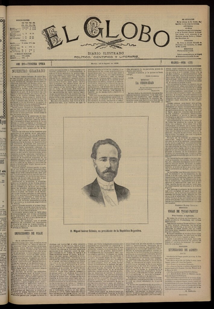Miniatura de El Globo : diario ilustrado del 12 de agosto de 1890, nº 5395