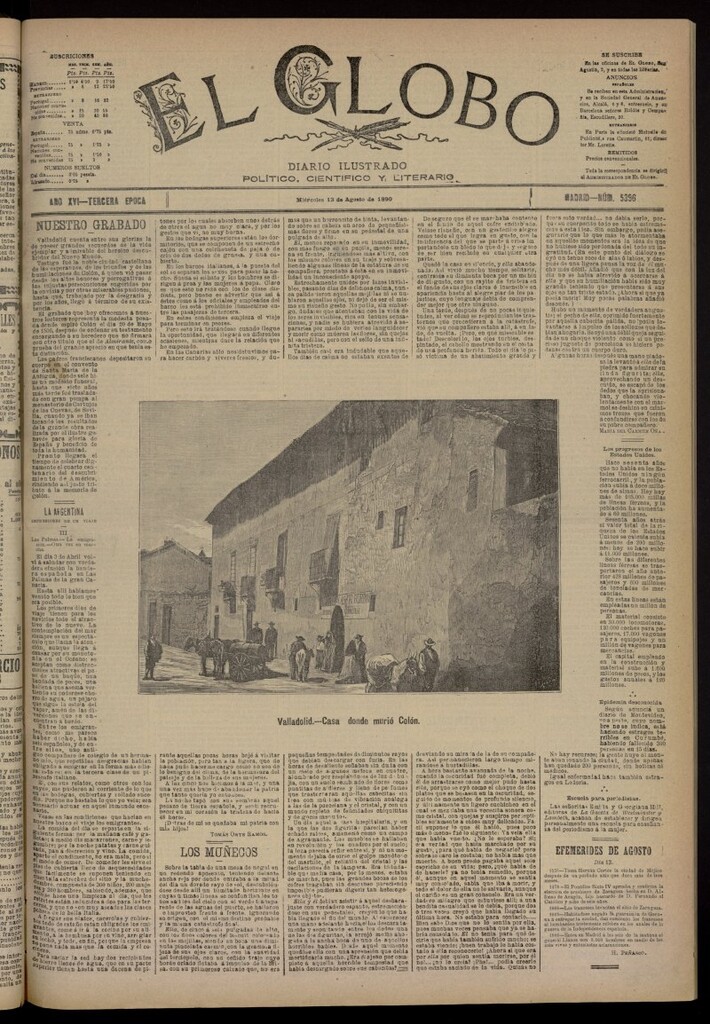 Miniatura de El Globo : diario ilustrado del 13 de agosto de 1890, nº 5396