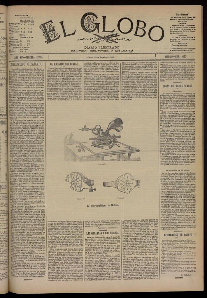 Miniatura de El Globo : diario ilustrado del 14 de agosto de 1890, nº 5397