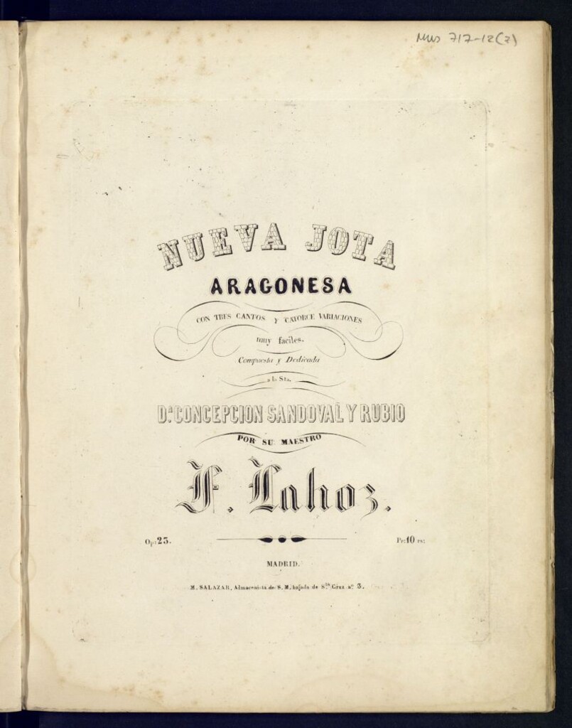 Miniatura de Nueva jota aragonesa: con introducción a doce cantos y treinta y seis variaciones fáciles