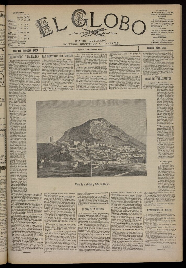 Miniatura de El Globo : diario ilustrado del 15 de agosto de 1890, nº 5398