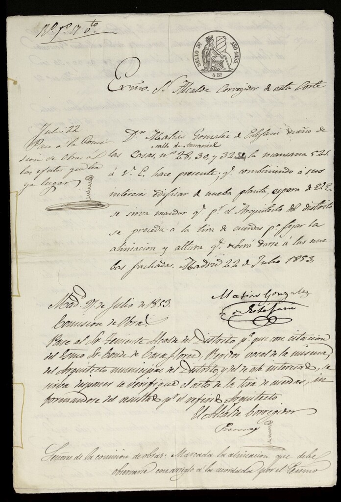 Miniatura de D. Matías González Estefanía, sobre construcción de las casas nºs 30, 32 y34 calle de Amaniel manzana 521. (1853)