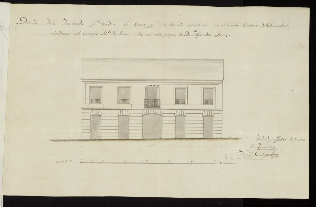 Miniatura de Licencia a D. Alejandro Lorenzo, para edificar en un terreno de una propiedad sito en el Camino de Francia en el barrio de Chamberí. (1853)