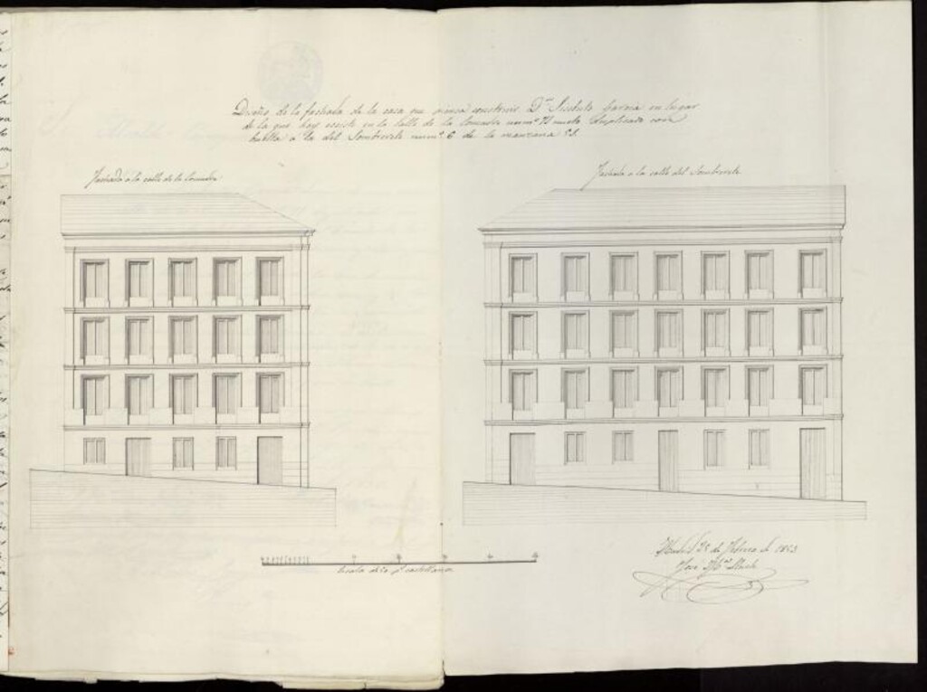 Miniatura de D. Sisebuto García, licencia para edificar de nueva planta la casa de la calle Comadre nº 69 y 71 (actual calle del amparo , manzana 51. (1853)