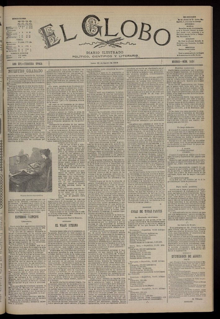 Miniatura de El Globo : diario ilustrado del 18 de agosto de 1890, nº 5401