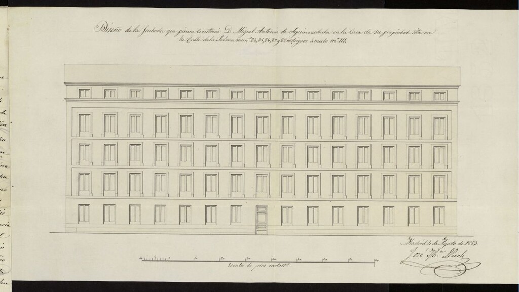 Miniatura de D. Miguel Antonio de Aguirrezabala, solicitando licencia para edificar de nueva planta la casa de la calle de Solana (hoy desaparecida) nº 24, manzana 111. (1853)