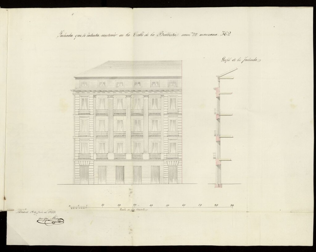 Miniatura de Licencia a D. Román Goicorrotea, para a nombre de su madre Dª Juana Grábalos, pueda edificar de nueva planta la casa calle de la Puebla nº 11 y 22 por vuelta de la Ballesta. (1853)