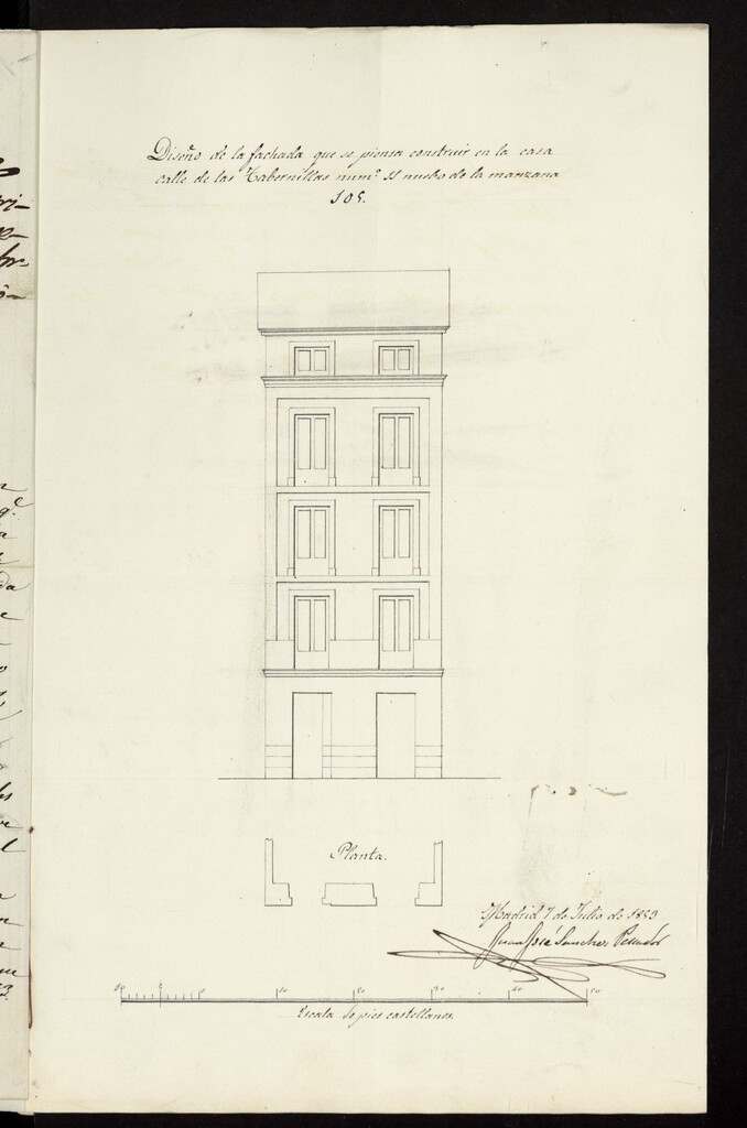 Miniatura de Licencia a D. Manuel Menéndez de la Vega, para construir de nueva planta la casa de calle de las Tabernillas nº 11, manzana 105. (1853)
