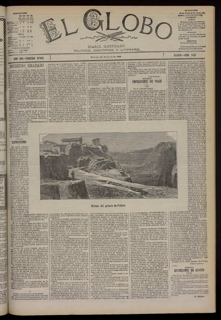 Miniatura de El Globo : diario ilustrado del 20 de agosto de 1890, nº 5403