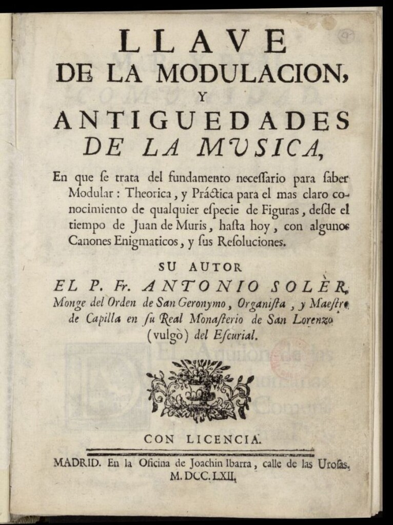 Miniatura de La llave de la modulación, y antigüedades de la musica en que se trata del fundamento necesario para saber modular theorica, y práctica para el mas claro conocimiento de qualquier especie de Figuras, ...