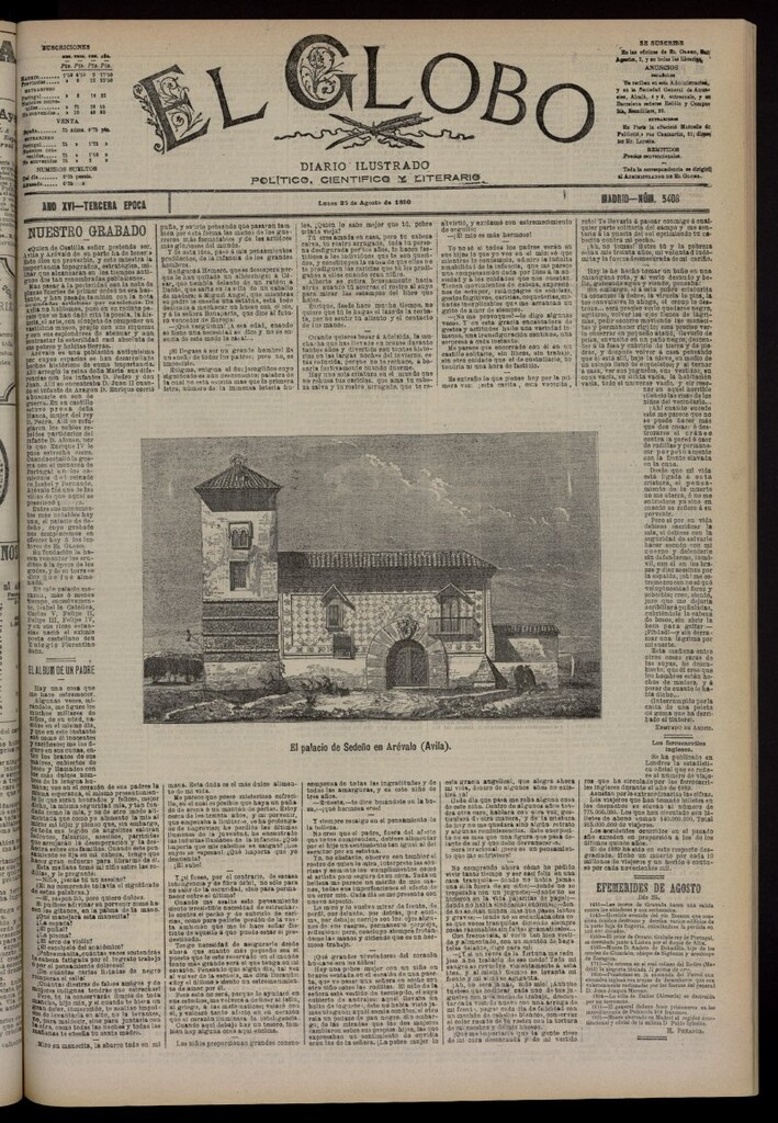 Miniatura de El Globo : diario ilustrado del 25 de agosto de 1890, nº 5408