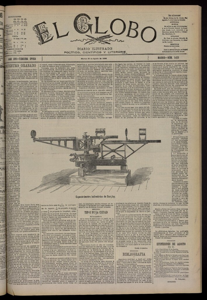 Miniatura de El Globo : diario ilustrado del 26 de agosto de 1890, nº 5409