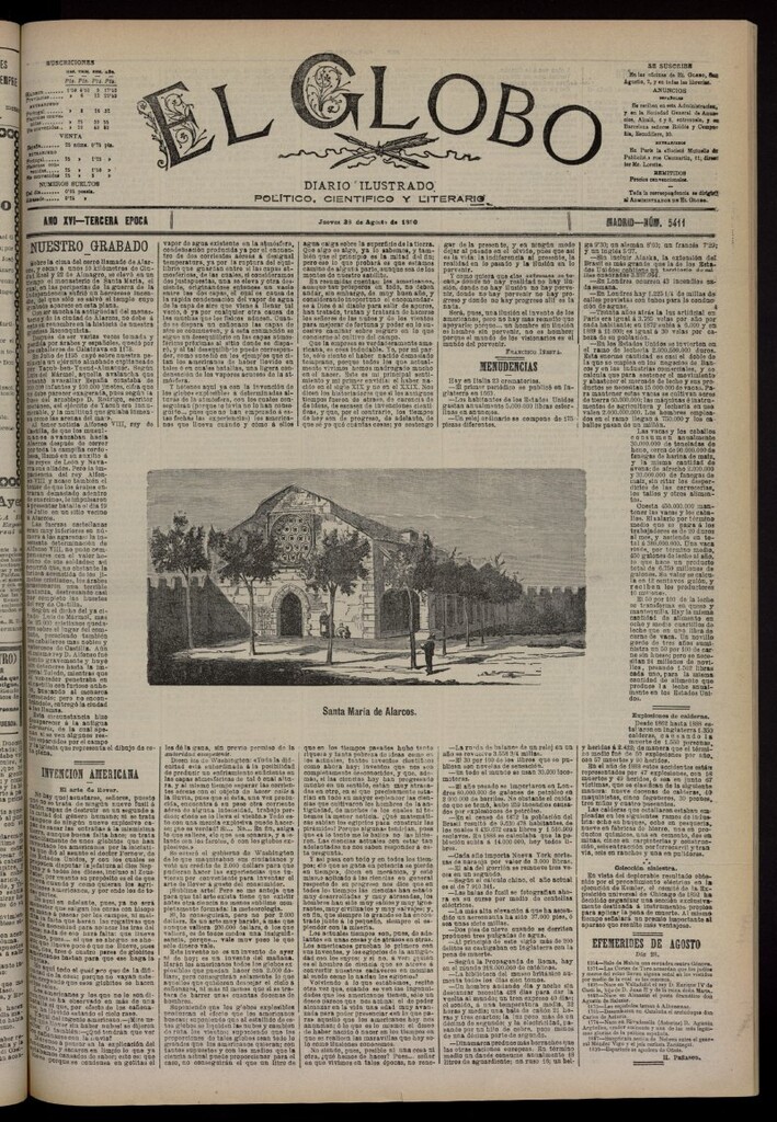 Miniatura de El Globo : diario ilustrado del 28 de agosto de 1890, nº 5411