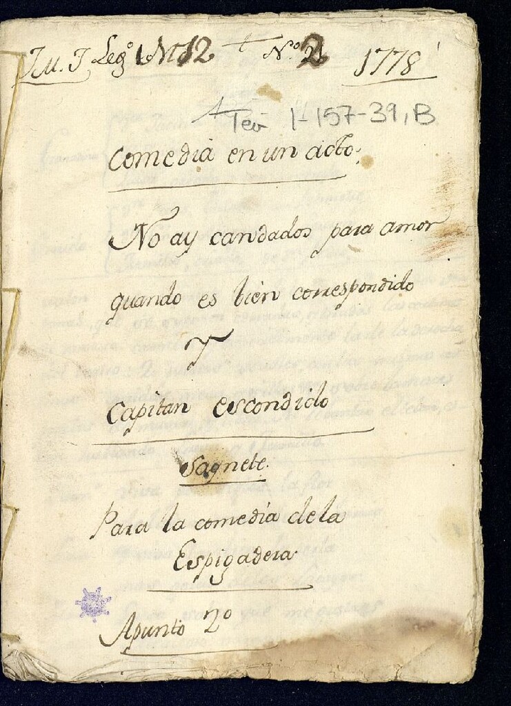 Miniatura de Comedia en un acto : No ay candados para el amor quando es bien correspondido y Capitán escondido : sainete Para la comedia de la Espigadora