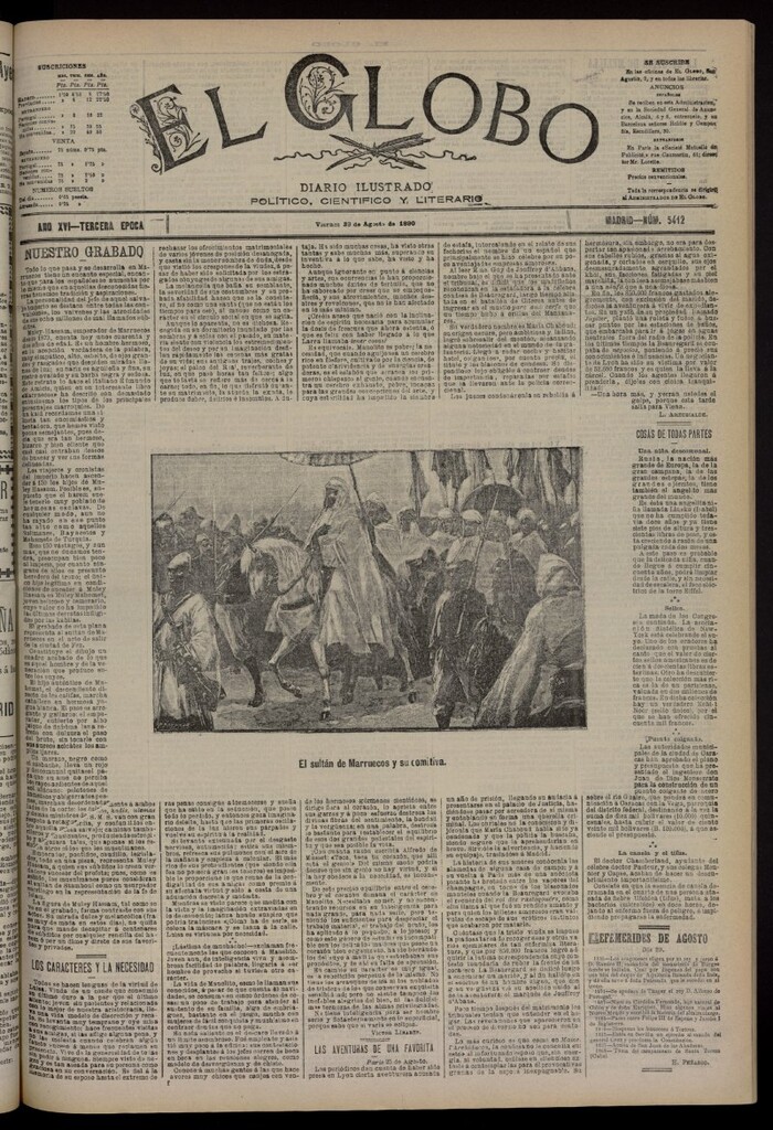 Miniatura de El Globo : diario ilustrado del 29 de agosto de 1890, nº 5412