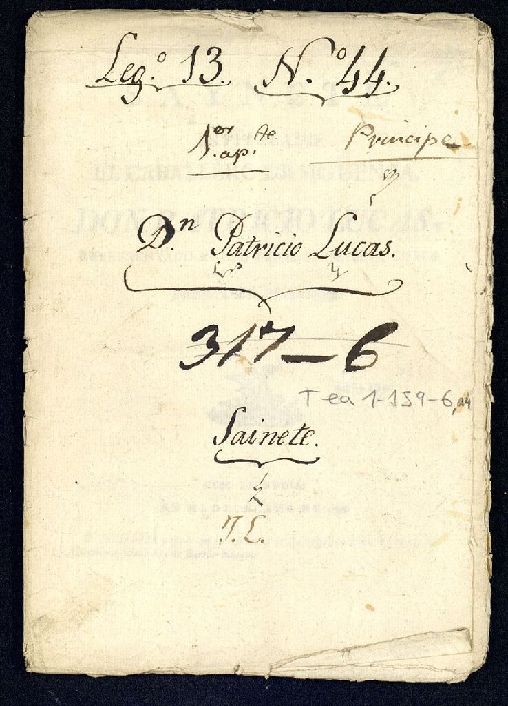 Miniatura de Saynete, intitulado El caballero de Sigüenza, don Patricio Lucas, [Texto impreso] : representado en los teatros de esta corte, para diez personas