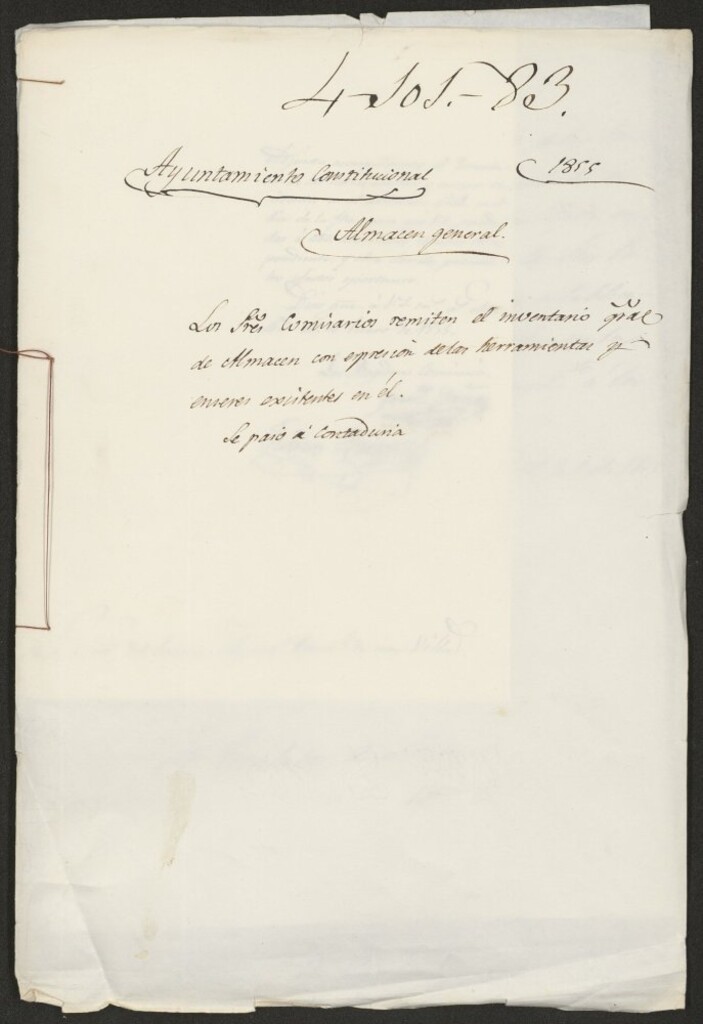 Miniatura de Los Señores Comisarios remiten el Inventario General de Almacen con expresion de los honorarios y enseres existentes en él