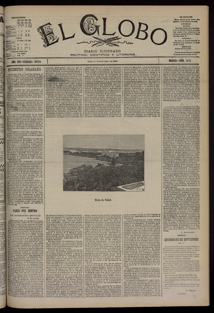 Miniatura de El Globo : diario ilustrado del 1 de septiembre de 1890, nº 5415