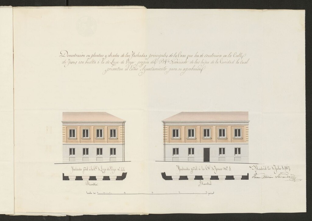 Miniatura de La superiora del Noviciado de las Hijas de la Caridad, licencia para edificar en el terreno erial de su pertenencia calle de Jesús con vuelta a la de Lope de Vega. (1857)