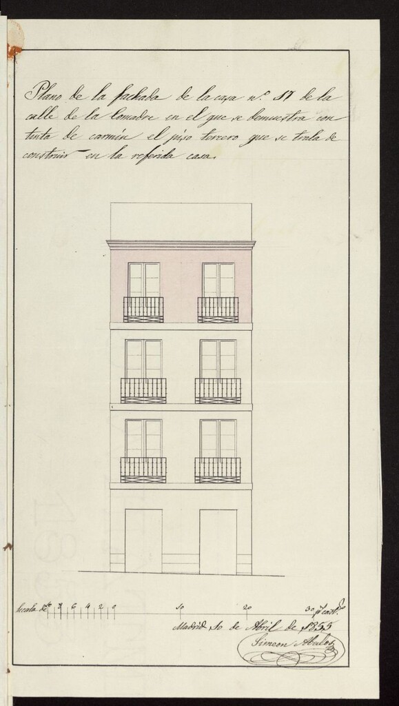 Miniatura de D. Antonio Rubal, sobre levantar un piso 3º en la casa calle de la Comadre nº 17(actual calle del amparo). (1855)