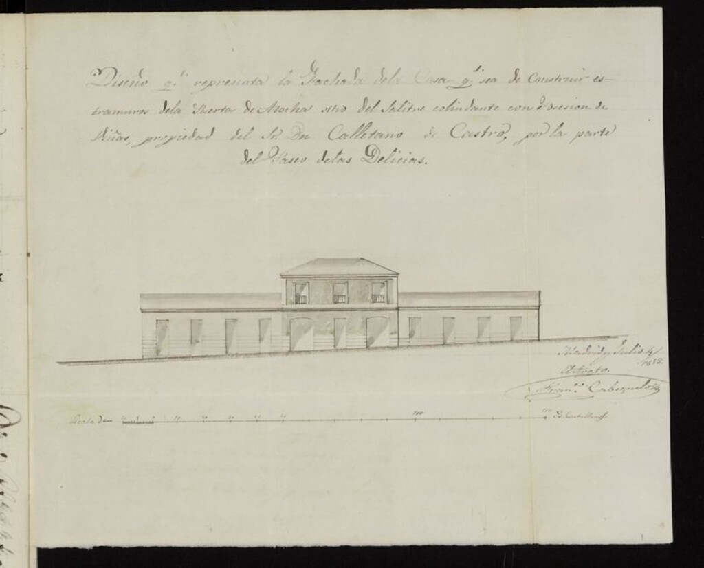 Miniatura de Licencia a D. Cayetano de Castro, para edificar en un terreno que le pertenece en el Paseo de las Delicias afueras de la Puerta de Atocha. (1853)