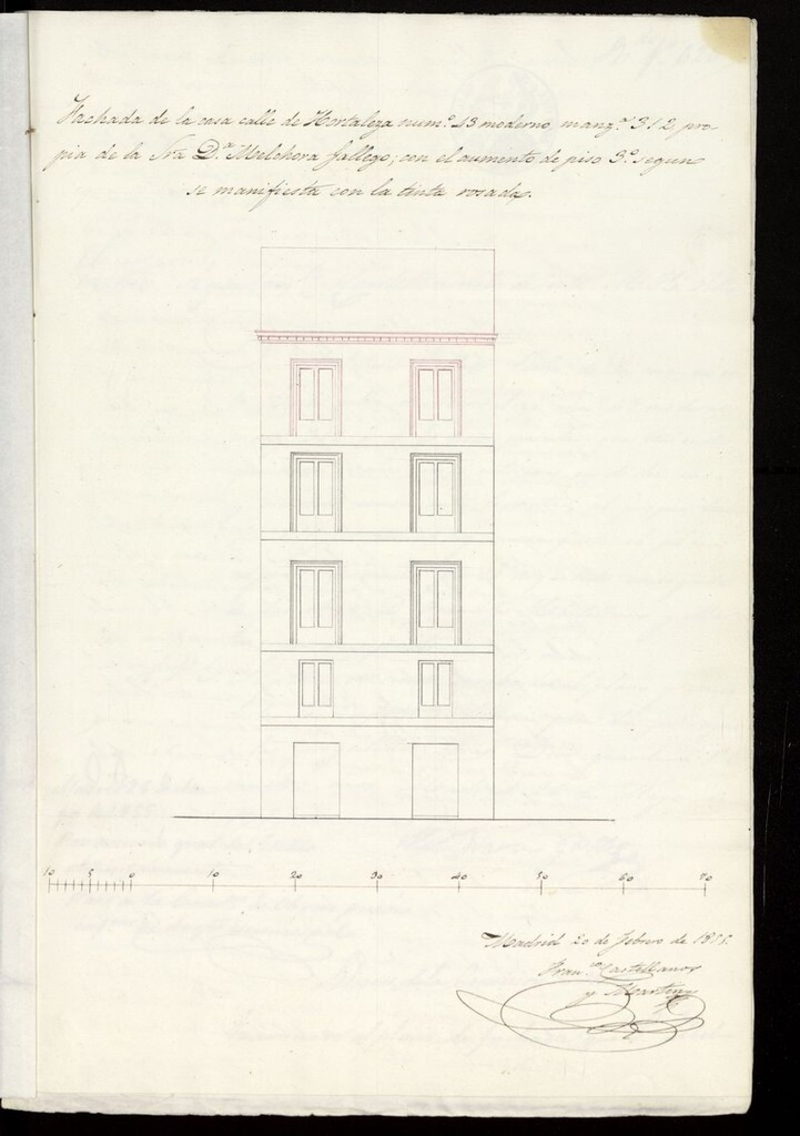 Miniatura de Dª Melchora Gallego, sobre construir un piso 3º en la casa calle de Hortaleza nº 43 (actual nº 39), manzana 312. (1855)