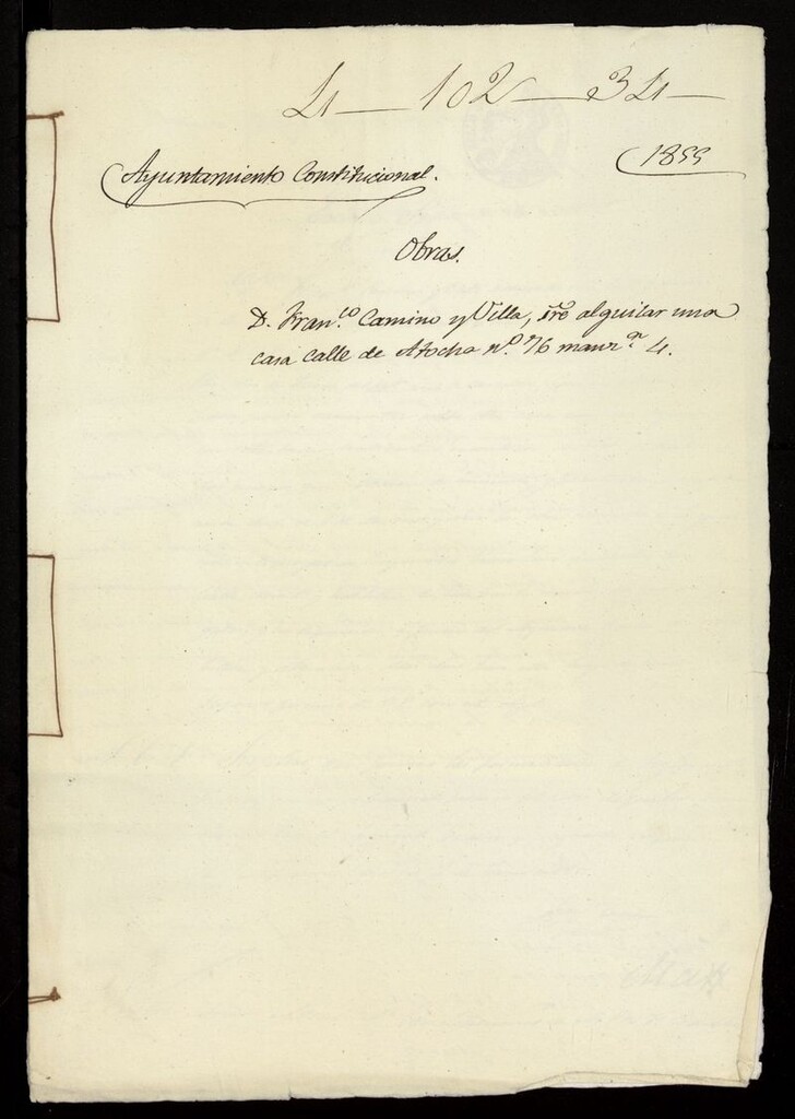 Miniatura de D. Francisco Camino y Villa, sobre alquilar una casa calle de Atocha nº 76, manzana 4. (1855)