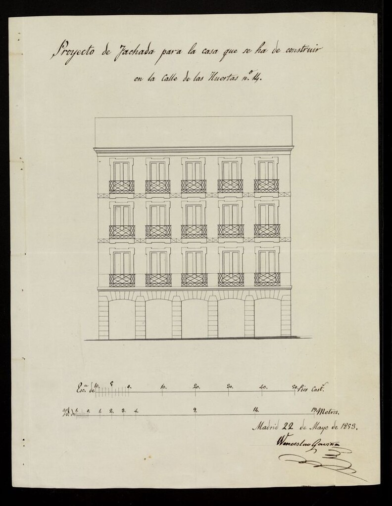 Miniatura de D. Francisco de la Presilla, representante del Sr. Marqués de Casa para, sobre permiso para edificar de nueva planta la casa cale de las Huertas nº 14. (1853)