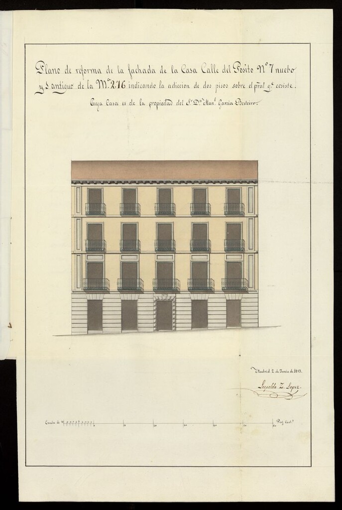 Miniatura de D. Manuel García Basteiro, sobre construir de nueva planta la casa calle del Posíto, nº 7, manzana 276. (1853)