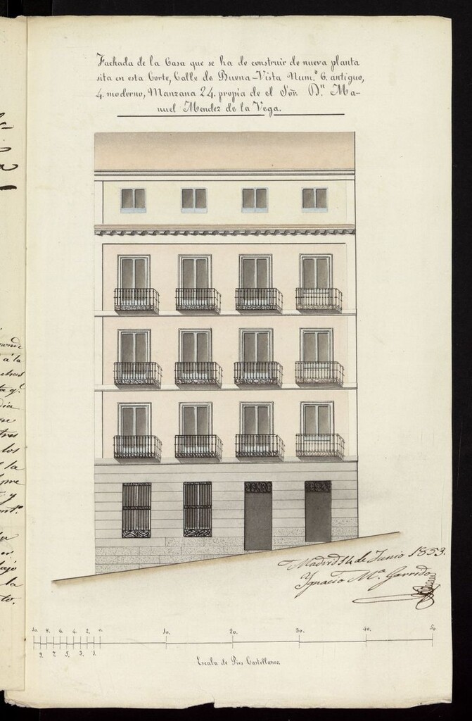 Miniatura de D. Manuel Menéndez de la Vega, sobre construir de nueva planta la casa calle de Buena Vista nº 4, manzana 24 (1853)