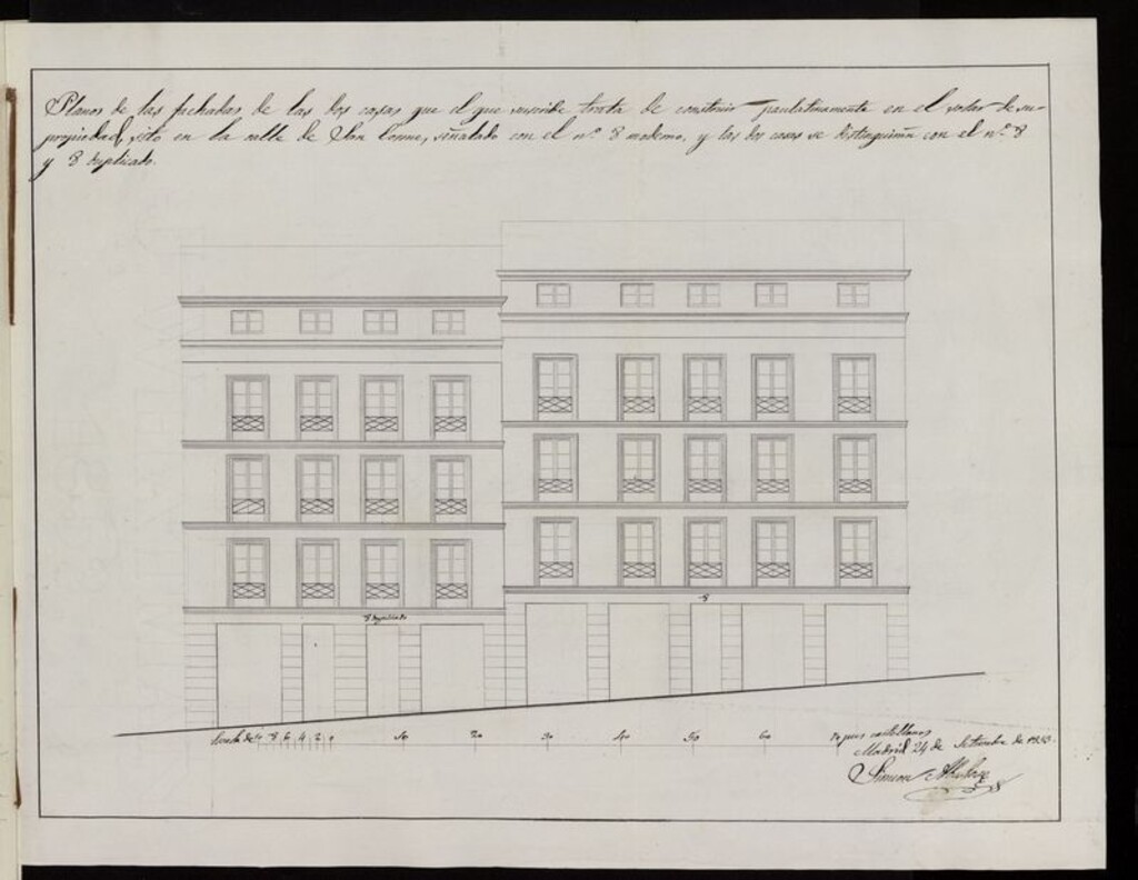 Miniatura de D. Simeón Ábalos, sobre edificación en un  solar calle del Salitre nº 9 con accesorios a la calle de S. Cosme, nº8 (1853-1854)