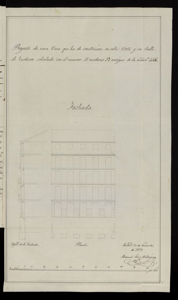 Miniatura de D. Juan Miguel Martínez, pendiente edificar calle de Tudescos nº 11, manzana 446. (1853-1854)