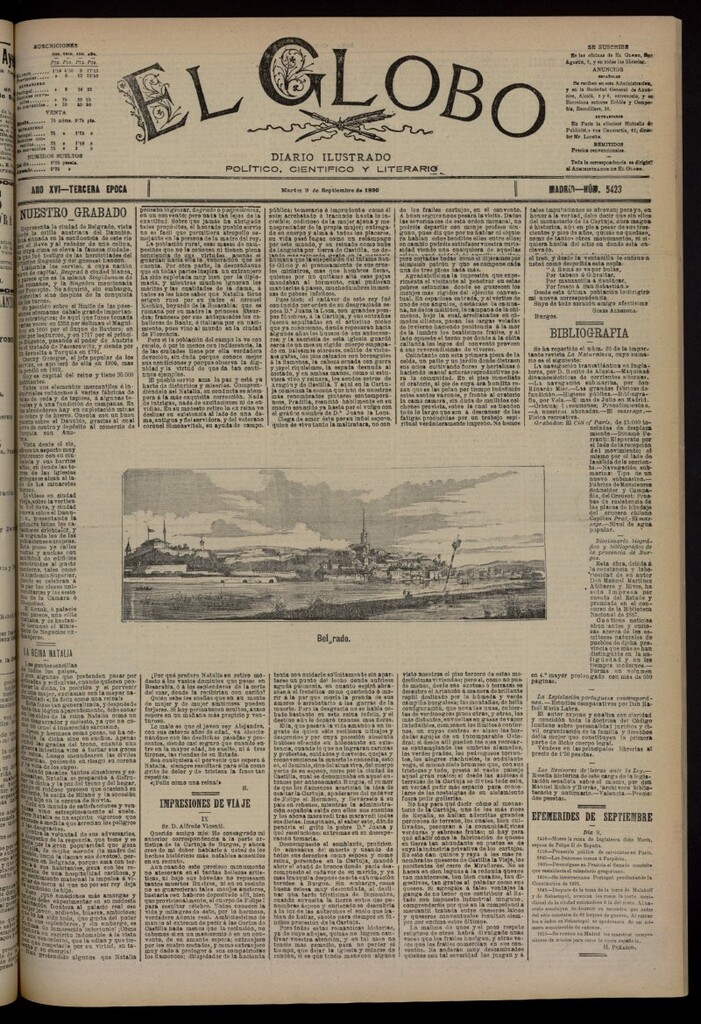 Miniatura de El Globo : diario ilustrado del 9 de septiembre de 1890, nº 5423