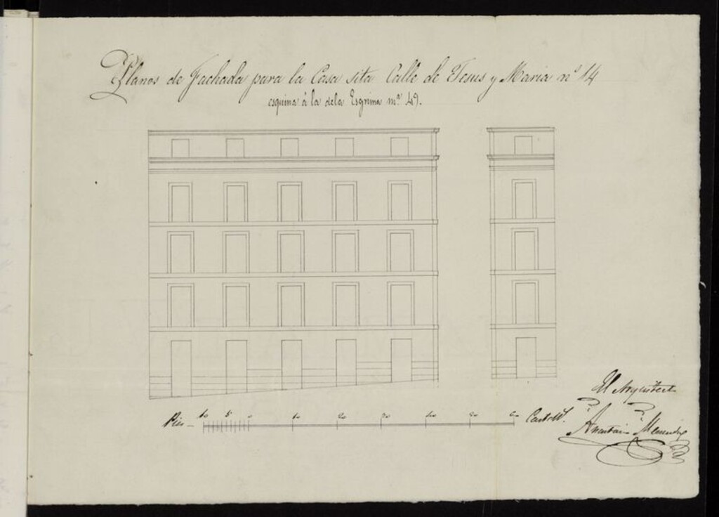 Miniatura de D. Francisco Albaruiz, pendiente nueva edificación de la casa calle de Jesús y María nº14, con vuelta a la de Esgrima nº 2, manzana 49. (1853-1854)