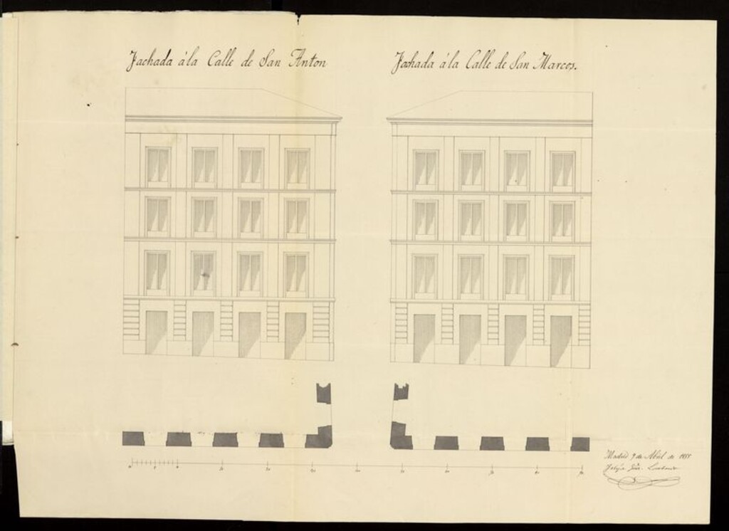 Miniatura de D. Santiago López Domínguez, sobre reedificar de nueva planta la casa nº 5 moderno calle de S. Marcos y 2 por la de S. Antón. (1855)