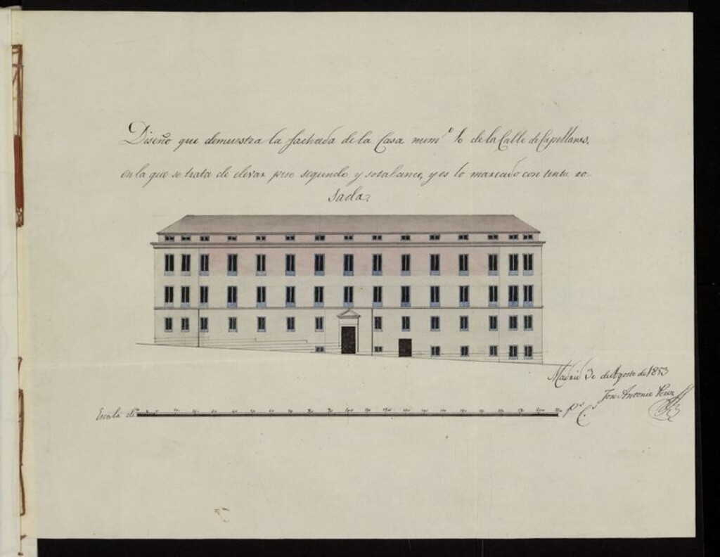 Miniatura de D. Ginés y N. Bruguera y D. Lorenzo García, pediente levantar piso 2º y sotabanco en la calle de Capellanes nº 10 con accesorias a la calle del Codo. (1853-1854)
