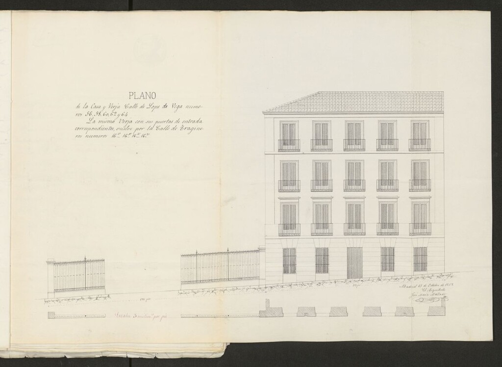 Miniatura de D. José Xifré, licencia para construir en el solar de la calle Tragineros, con vuelta a la de Lope de Vega, denominado Huerta de Jesús. (1857)