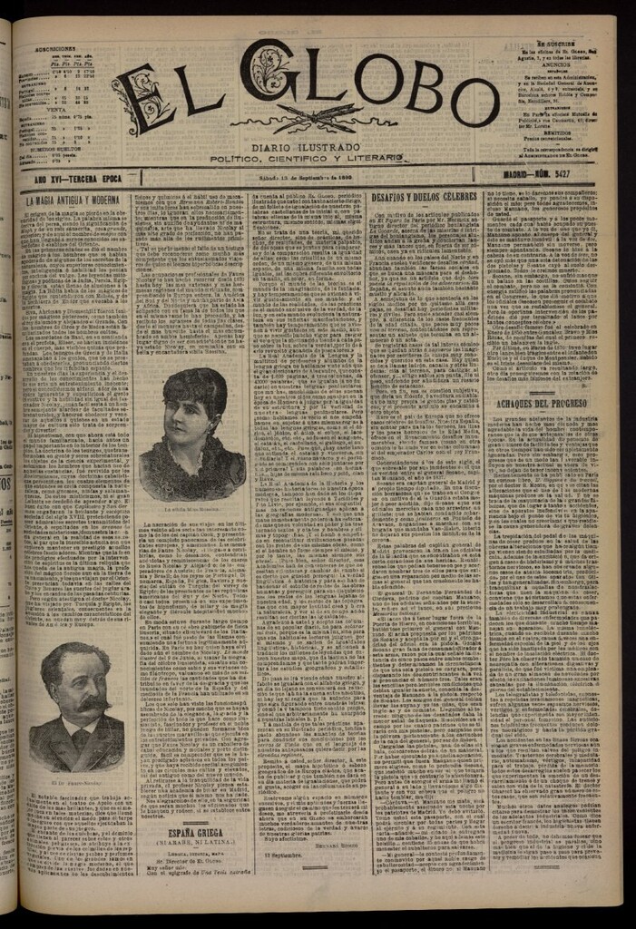 Miniatura de El Globo : diario ilustrado del 13 de septiembre de 1890, nº 5427