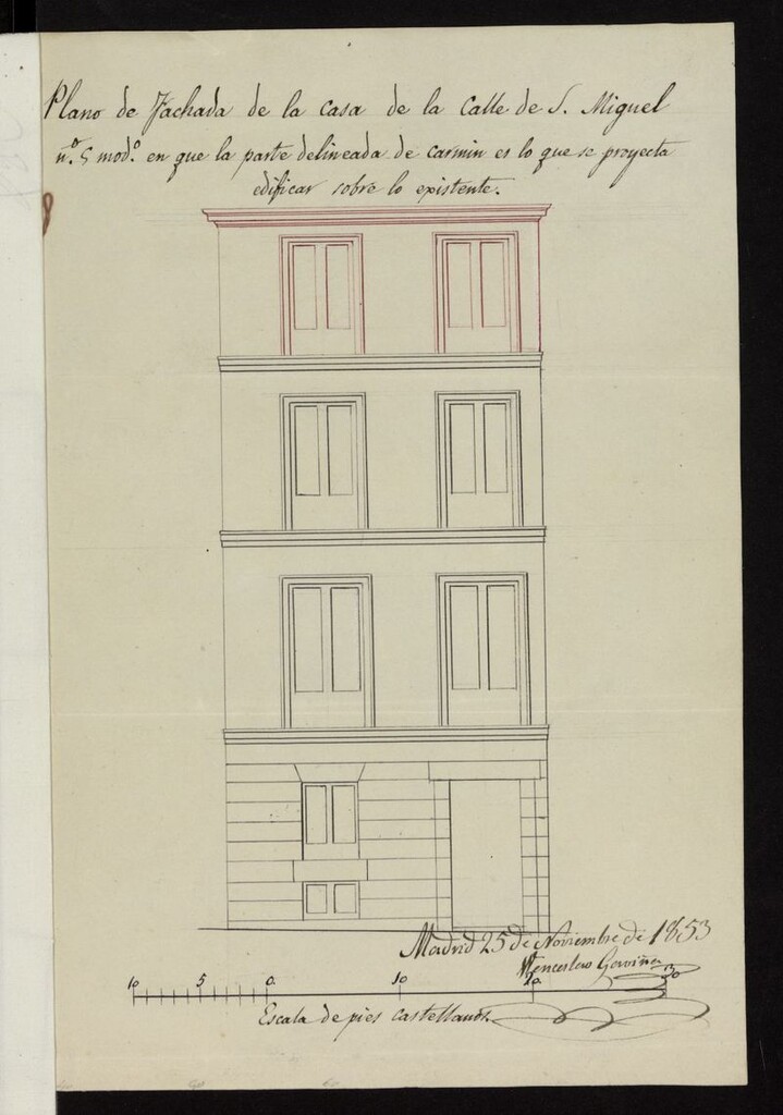 Miniatura de D. Alejandro Ramírez de Villa-Urrutia, sobre construcción de piso 3º en la casa calle de S. Miguel nº 5, manzana 296.
