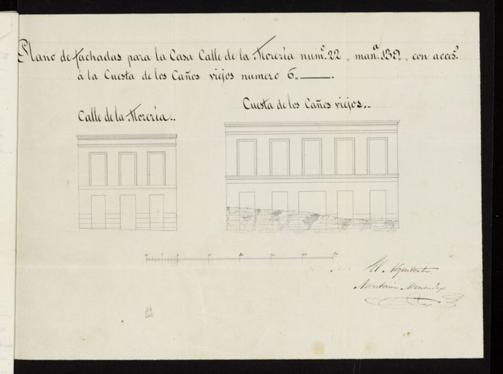 Miniatura de D. Benito Rozas, sobre edificación calle de la Morería Vieja nº 22, con vuelta a la Cuesta de los Caños viejos nº 6 manzana 139