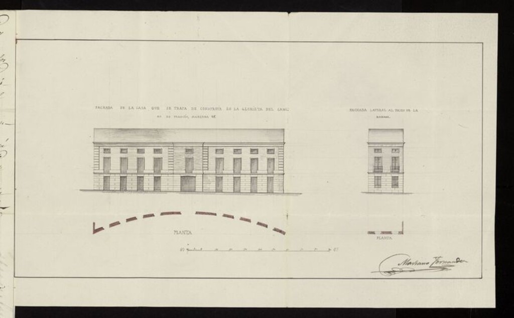 Miniatura de D. Antonio Marín, sobre edificación extramuros de la Puerta de Bilbao, en la Charca de Mena