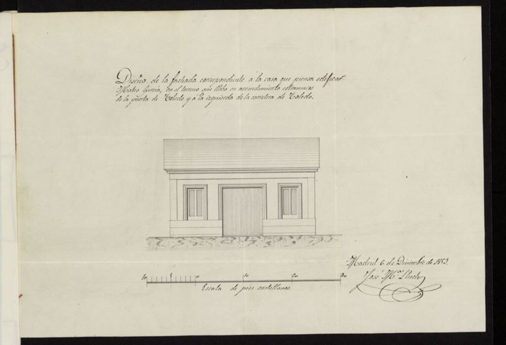 Miniatura de D. Mateo García, sobre edificación extramuros de la Puerta de Toledo, y a la izquierda de la corredera, en terreno que lleva en arrendamiento al Excmo. Ayuntamiento