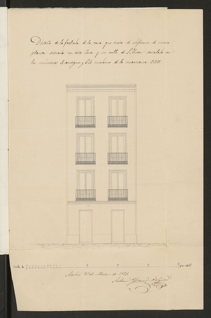 Miniatura de D. Pedro Hernando de Tavira, edificar nuevamente una casa calle de S. Antón, nº 64. (actual calle Pelayo nº 70) (1855)