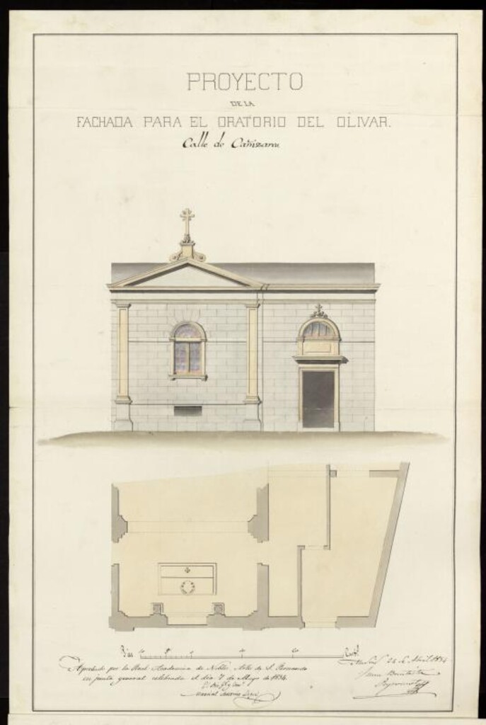 Miniatura de D. Pedro Balsera, sobre edificación de la fachada del oratorio de la calle de Cañizares