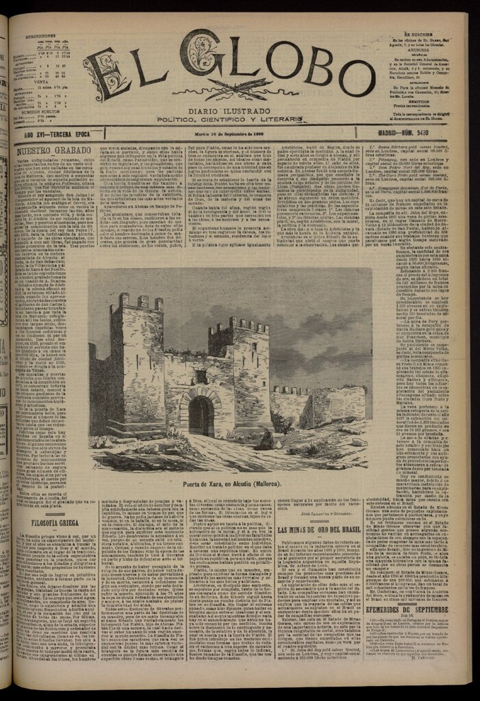 Miniatura de El Globo : diario ilustrado del 16 de septiembre de 1890, nº 5430