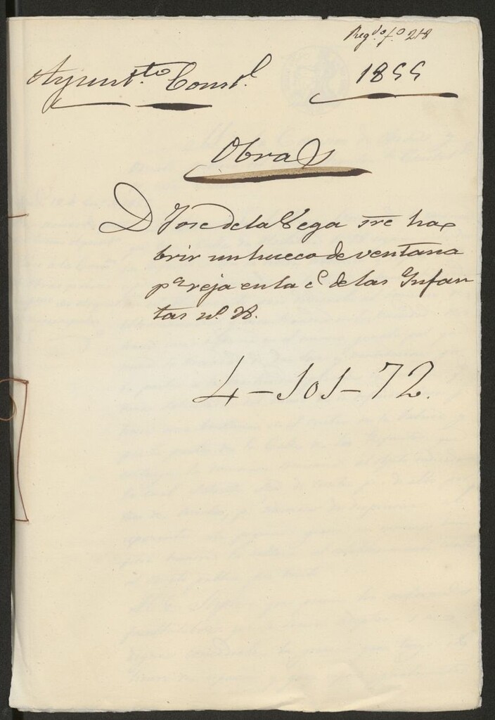 Miniatura de D. José de la Vega, sobre abrir un hueco de ventana para reja en la calle de las Infantas nº 38. (1855)
