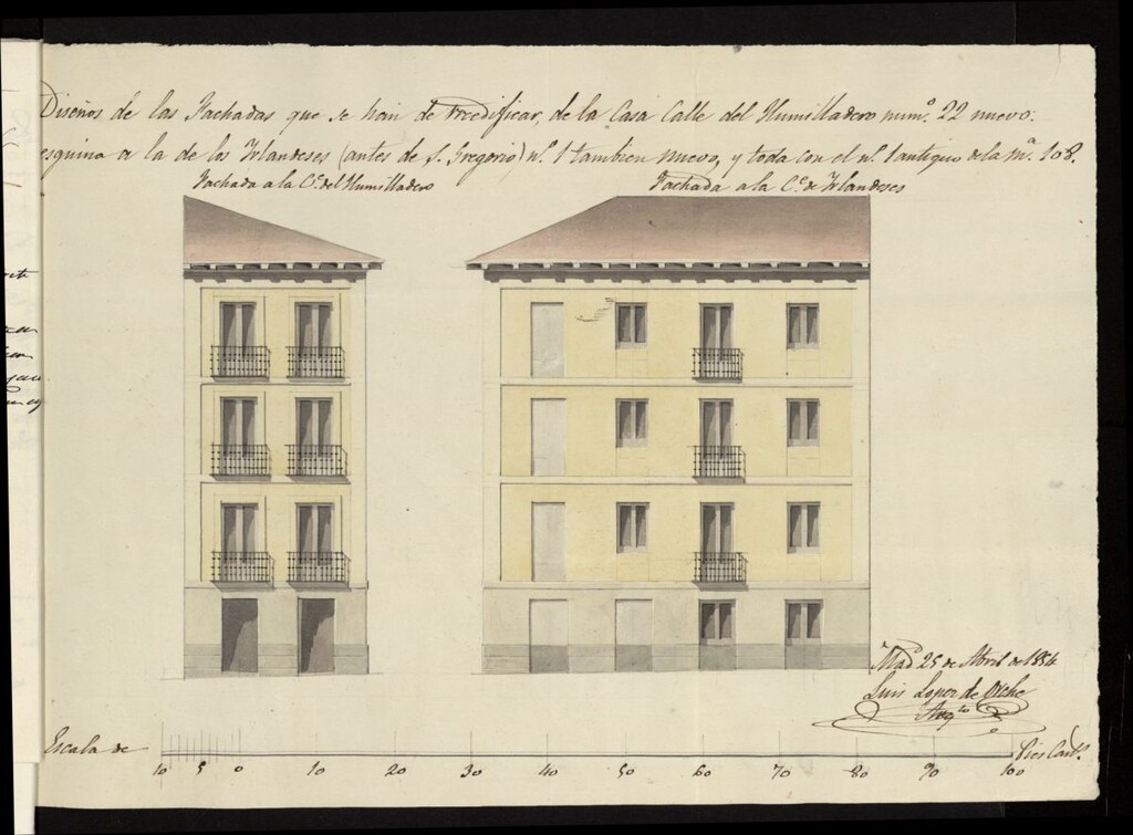 Miniatura de D. Juan González, edificar de nueva planta una casa en la calle del Humilladero nº 22 nuevo con vuelta a la de los Irlandeses nº 1 manzana 108. (1853-1854)